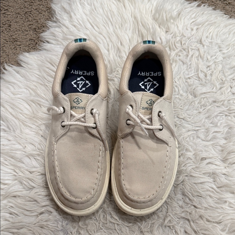 Sperry Shoes Womens 7.5‎ Captains Moc Chambray Loafers Ivory Canvas Low
STS87395